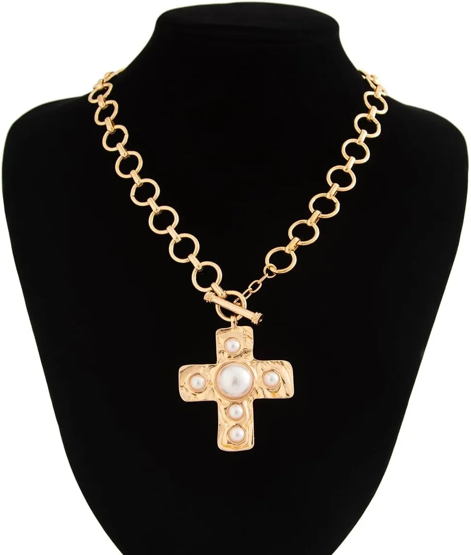 Chunky Gold Necklace for Women Trendy Chunky Cross Necklace for Women Gold Statement Necklace Silver Chunky Necklaces for Women Big Cross Necklace Large Gold Cross Necklace for Women Chunky Gold Jewelry