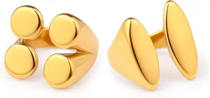 Chunky Statement Rings Set 2 African Boho Geometric Gold Plated Pieces Minimalist Design Adjustable Gold-Tone Rings for women