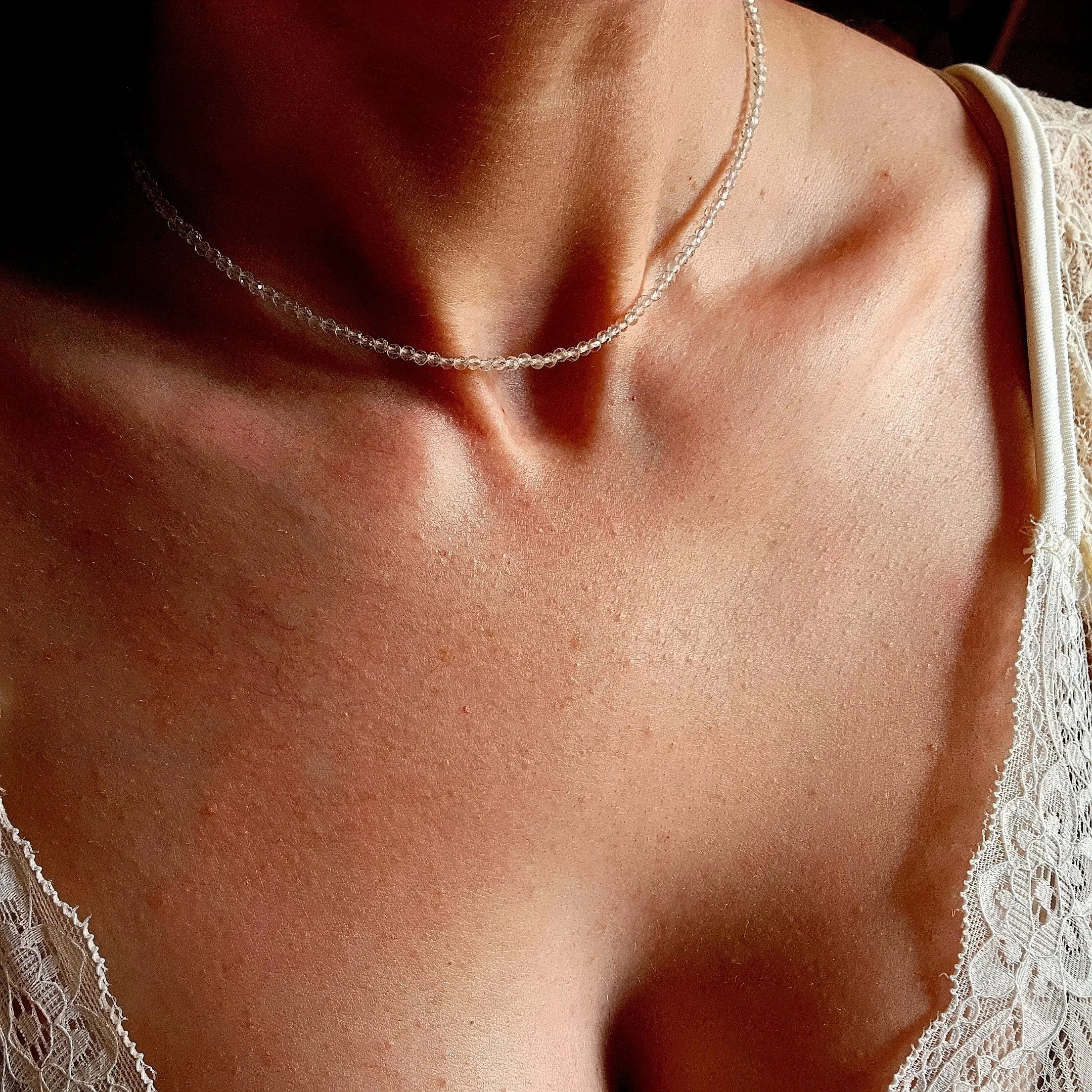 Clear Quartz Micro Faceted Choker/Layering Necklace for Healing, Manifesting and Setting Intentions