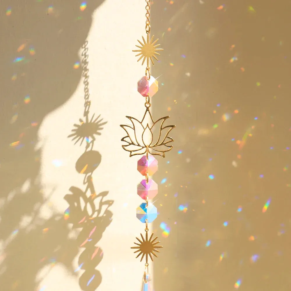 Crystal Lotus Sun Catcher for Outdoor Decor