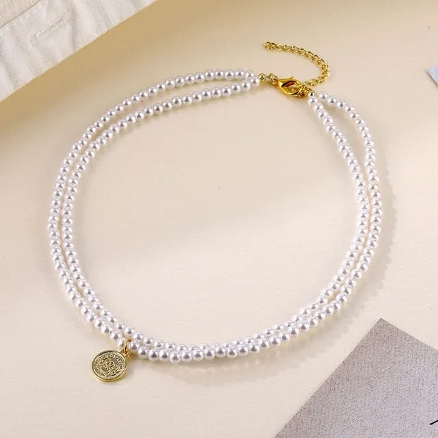 DAXI Beaded Choker Pearl Necklace For Women Gold Chain Necklaces Pendant Collar Chokers Chains Bead Necklace Womens Jewelry 2020