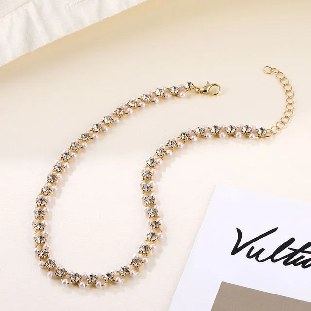 DAXI Beaded Choker Pearl Necklace For Women Gold Chain Necklaces Pendant Collar Chokers Chains Bead Necklace Womens Jewelry 2020