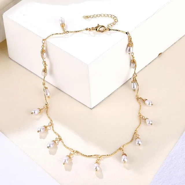 DAXI Beaded Choker Pearl Necklace For Women Gold Chain Necklaces Pendant Collar Chokers Chains Bead Necklace Womens Jewelry 2020