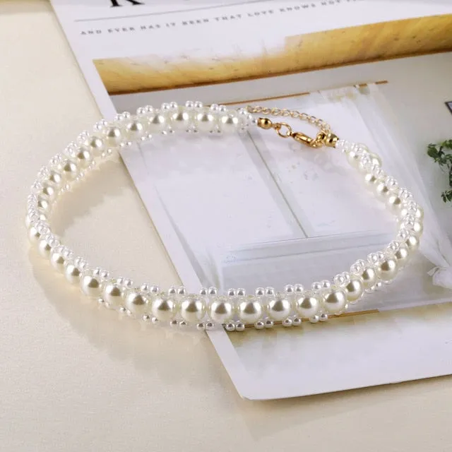 DAXI Beaded Choker Pearl Necklace For Women Gold Chain Necklaces Pendant Collar Chokers Chains Bead Necklace Womens Jewelry 2020