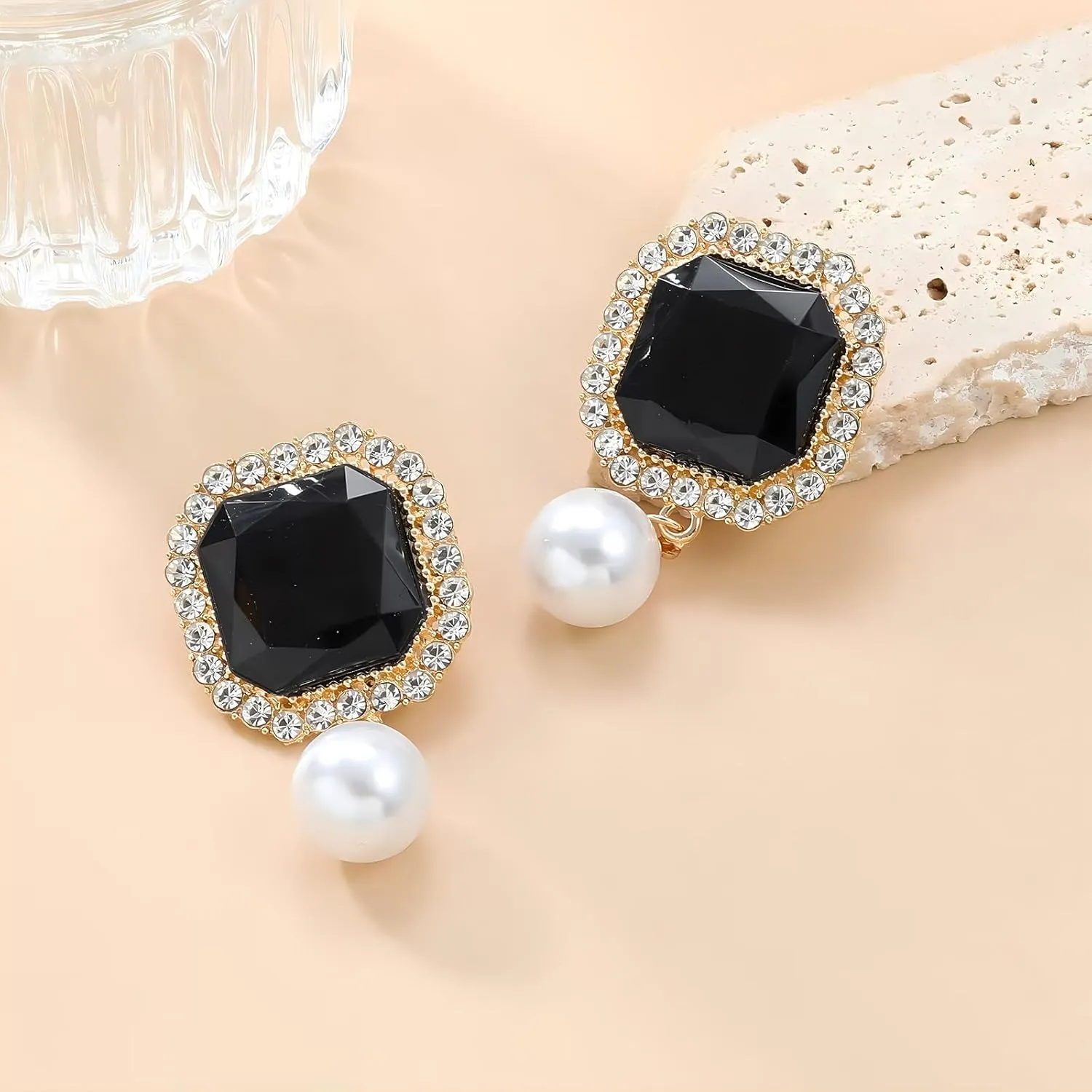 Elegant Layered Simulated Pearl Crystal Necklace Earrings Set for Women Rhinestone Diamond Pearl Choker Collar Neckalce Wedding Jewelry