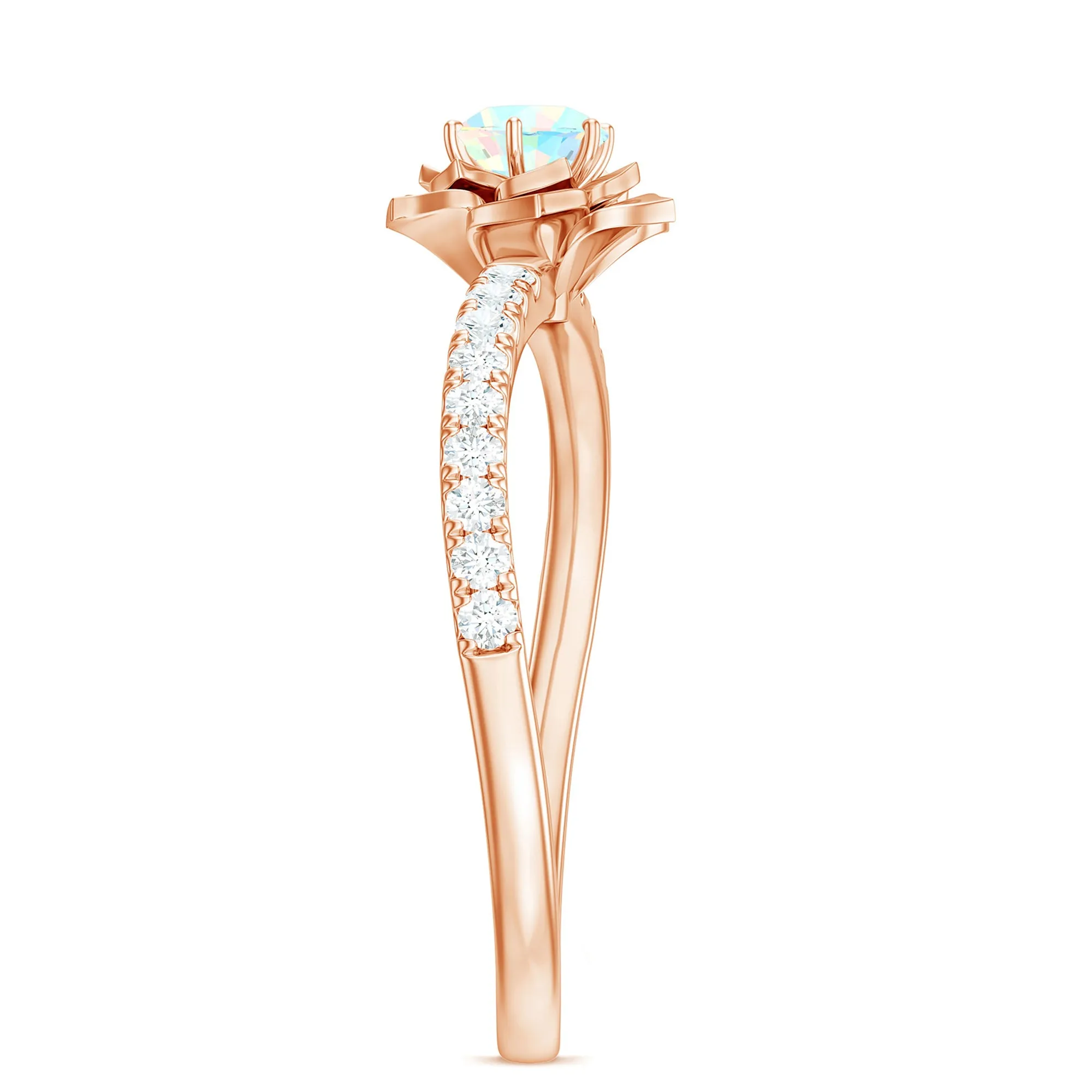Ethiopian Opal Flower Engagement Ring with Diamond