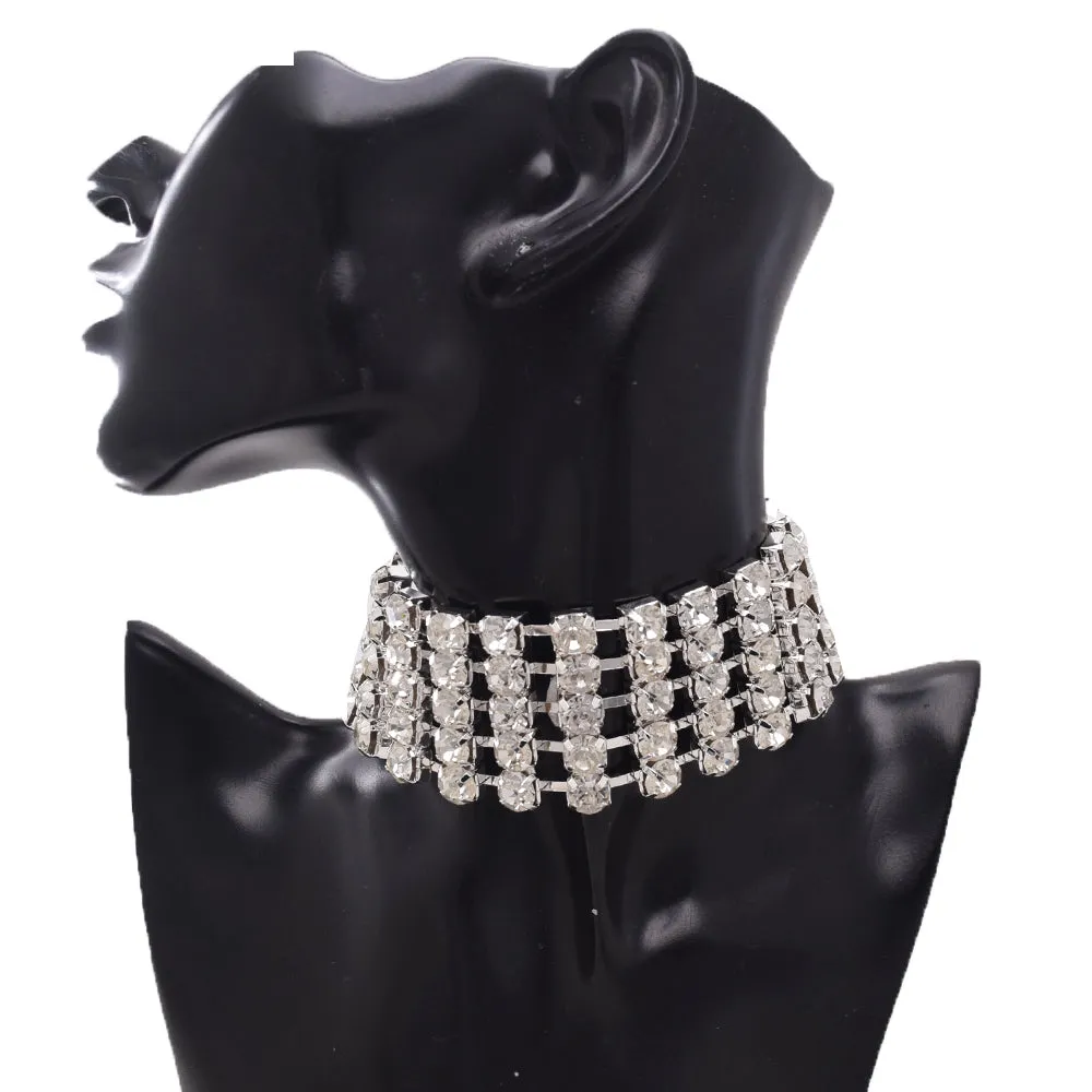 Excellent Quality SS38 8mm Rhinestone Chain Choker Necklace Set