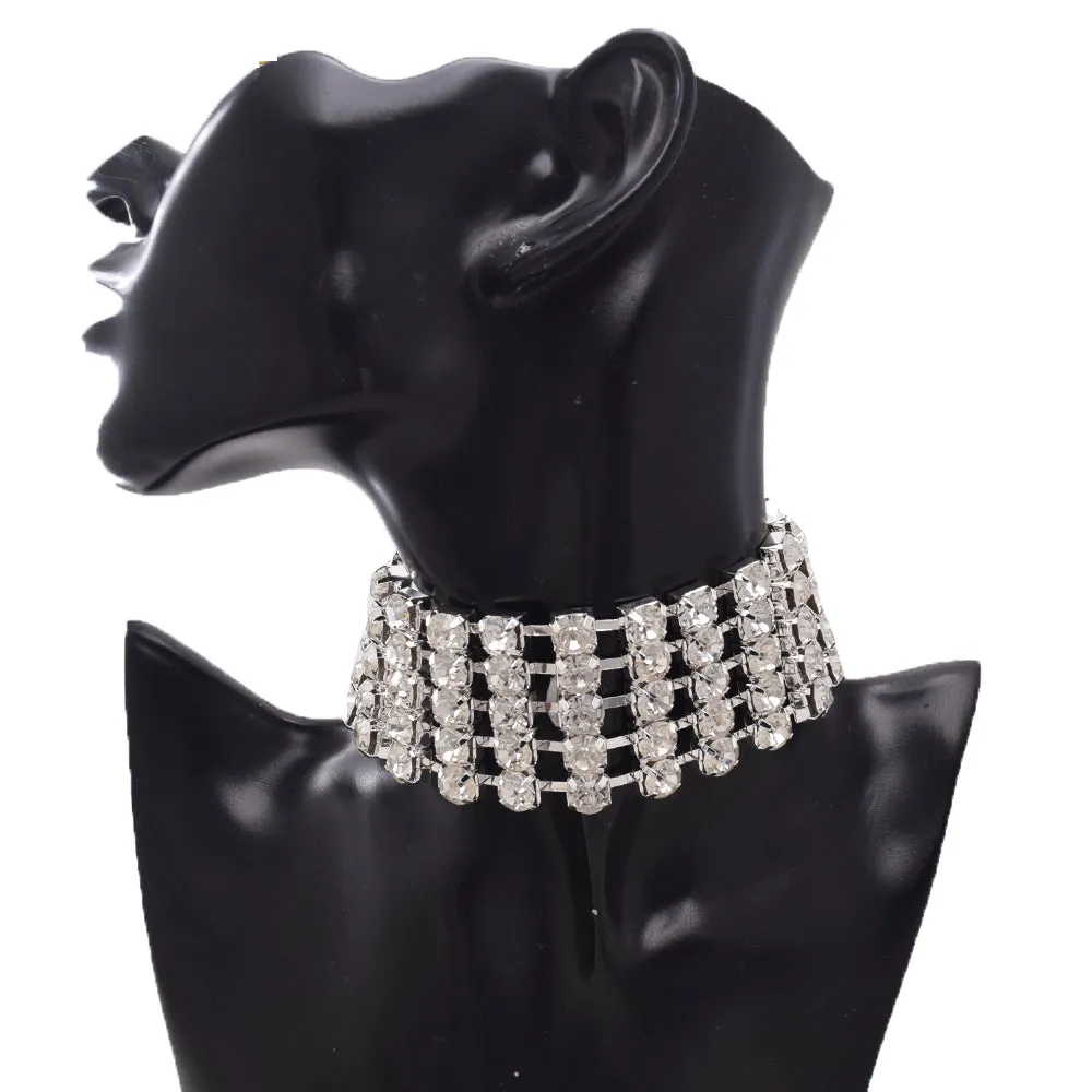 Excellent Quality SS38 8mm Rhinestone Chain Choker Necklace Set
