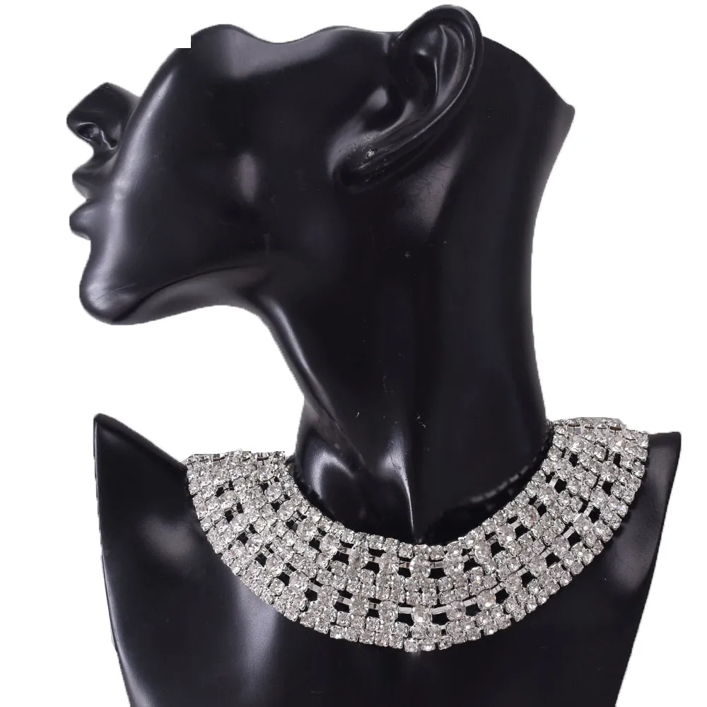 Excellent Quality SS38 8mm Rhinestone Chain Choker Necklace Set