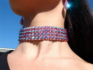 FNC Nude Stretch 4 Row Fully Stoned Choker: Fuchsia AB (size 34' stones)