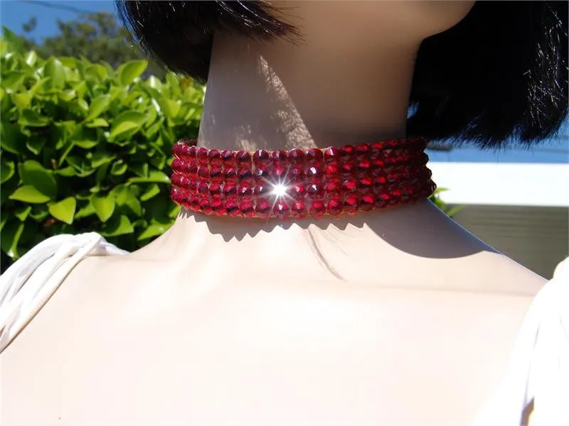 FNC Nude Stretch 4 Row Fully Stoned Choker: Light Siam (size 30' stones)