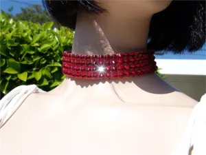 FNC Nude Stretch 4 Row Fully Stoned Choker: Light Siam (size 30' stones)