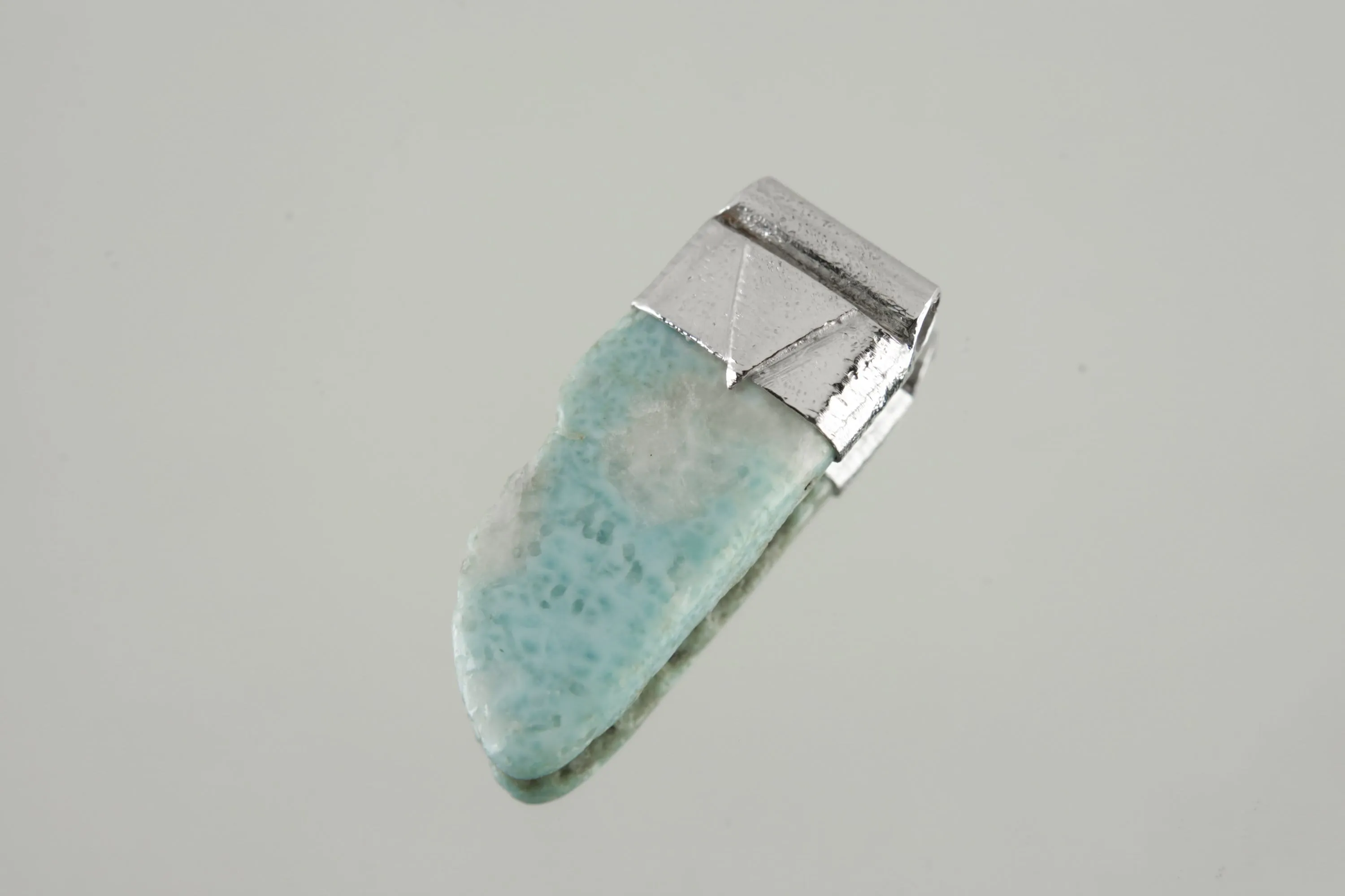 Free Form Larimar Stack Pendant, Organic Textured 925 Sterling Silver, Throat Chakra, Pisces Zodiac, Calming and Communication - No/02