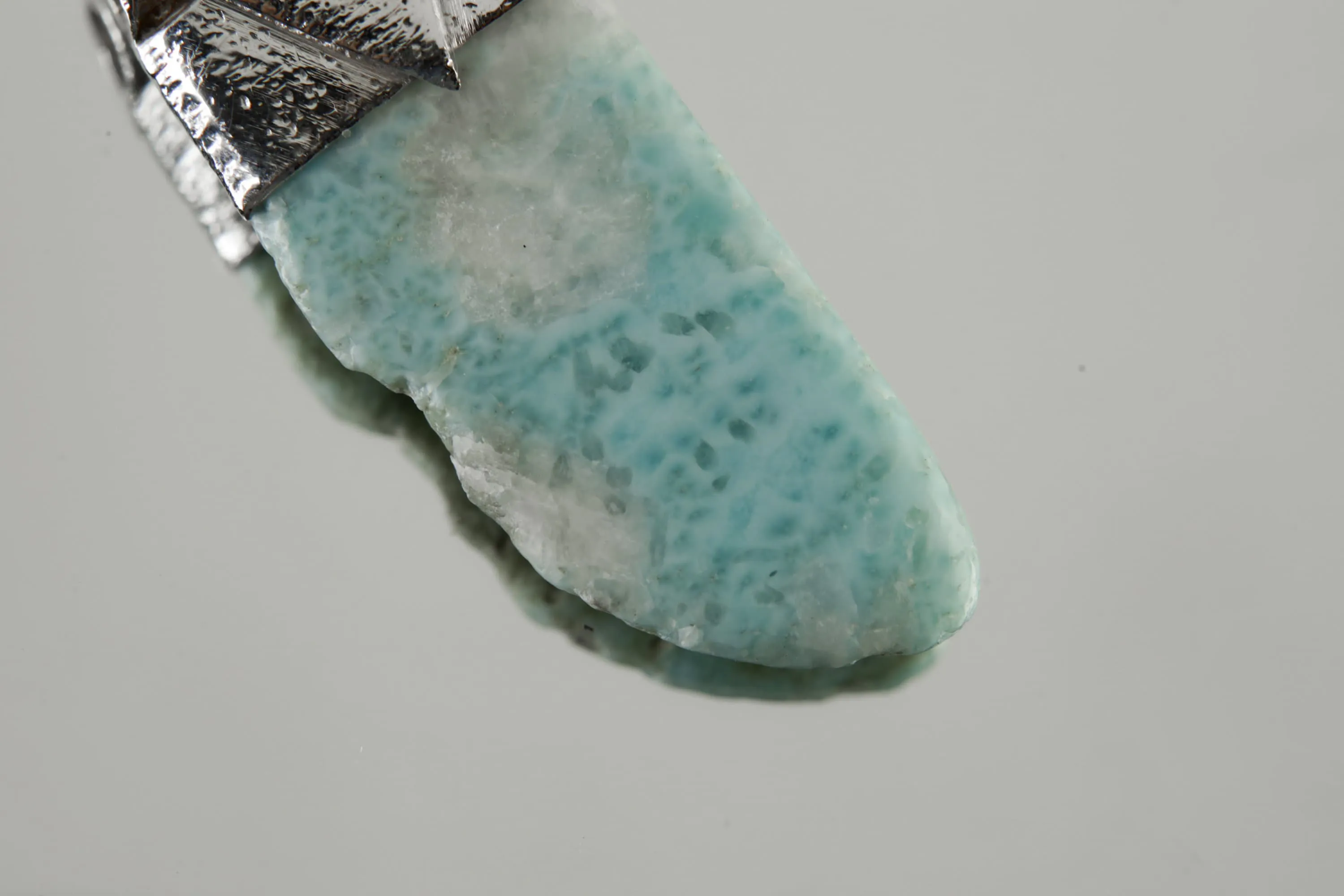 Free Form Larimar Stack Pendant, Organic Textured 925 Sterling Silver, Throat Chakra, Pisces Zodiac, Calming and Communication - No/02