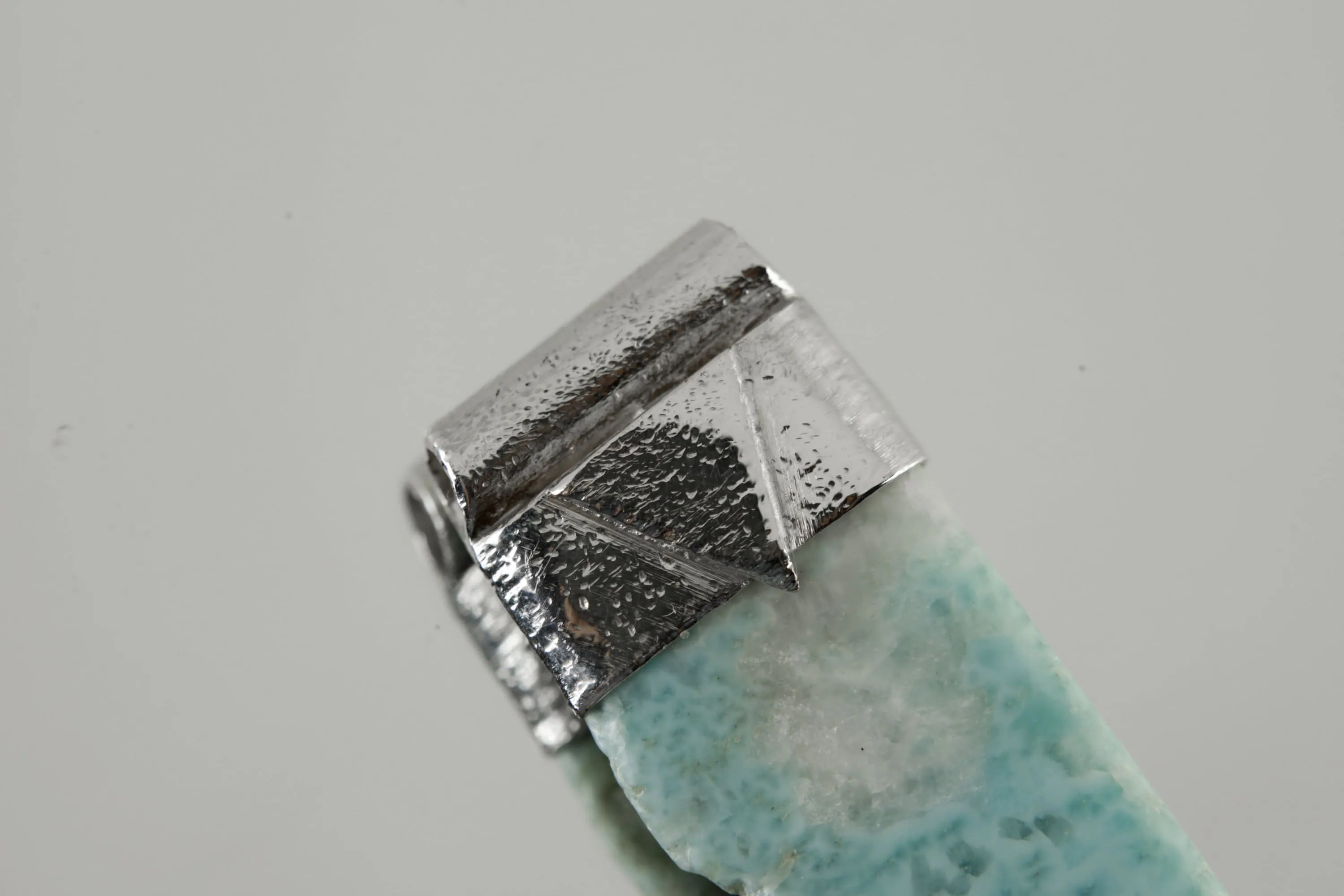 Free Form Larimar Stack Pendant, Organic Textured 925 Sterling Silver, Throat Chakra, Pisces Zodiac, Calming and Communication - No/02