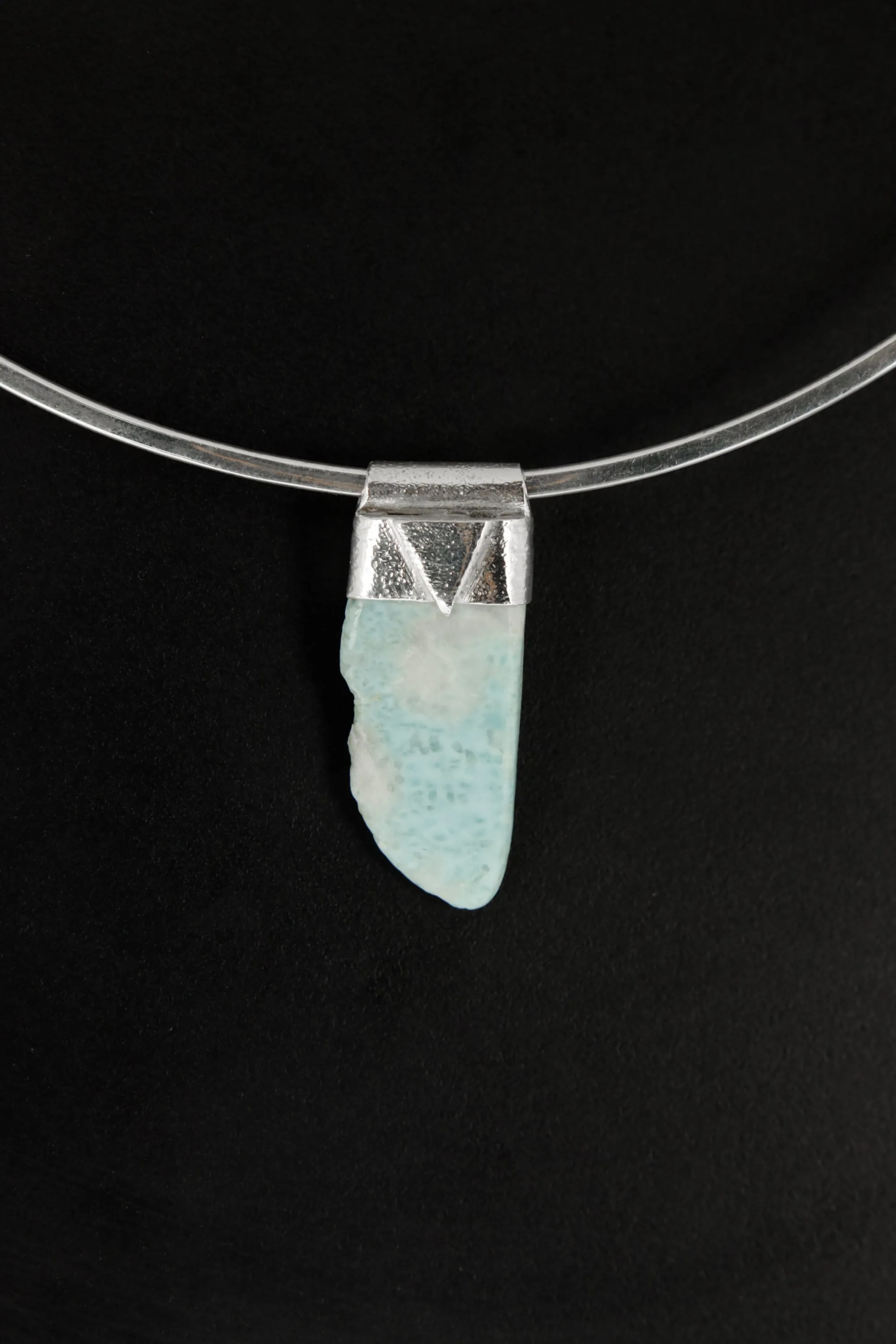 Free Form Larimar Stack Pendant, Organic Textured 925 Sterling Silver, Throat Chakra, Pisces Zodiac, Calming and Communication - No/02