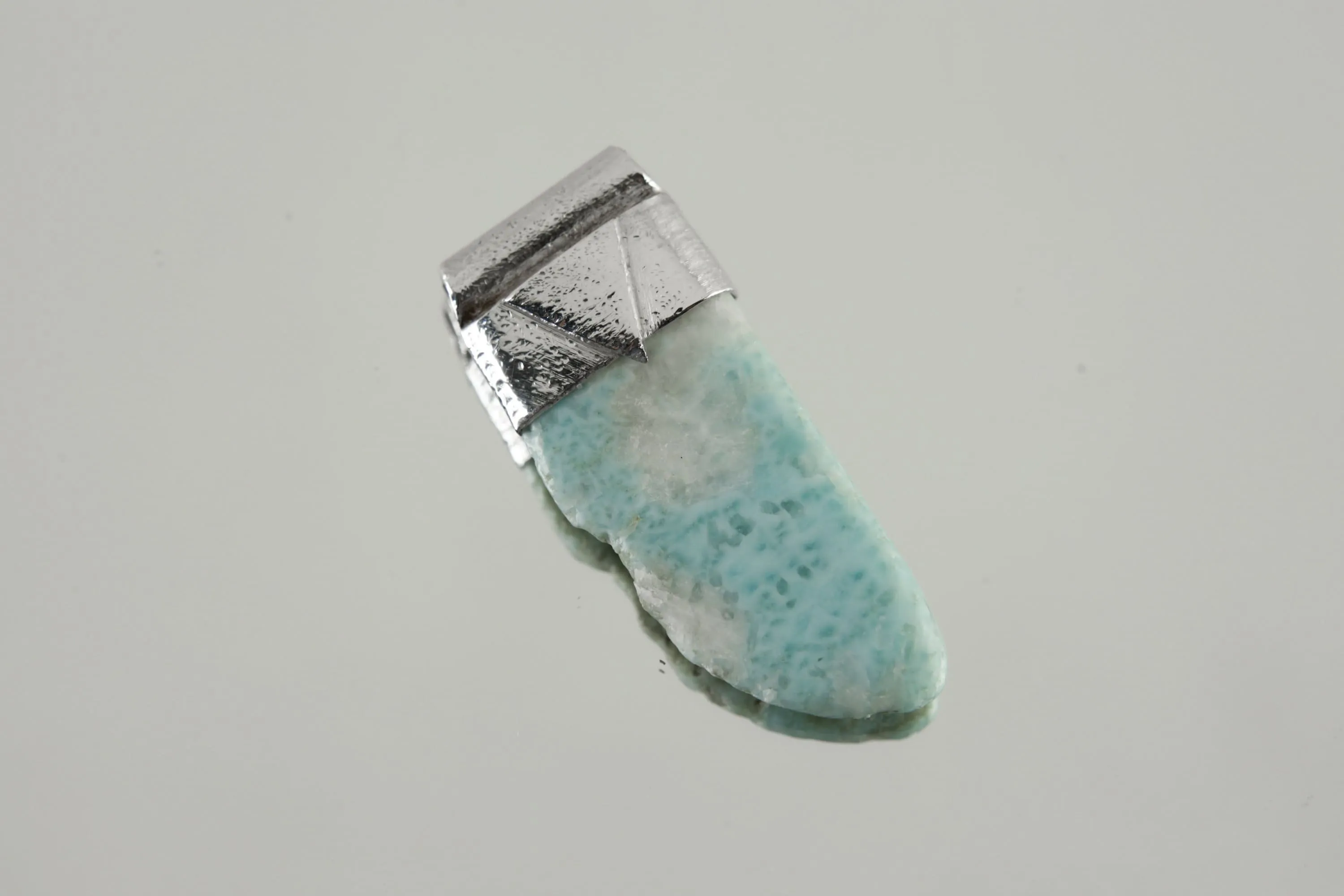 Free Form Larimar Stack Pendant, Organic Textured 925 Sterling Silver, Throat Chakra, Pisces Zodiac, Calming and Communication - No/02