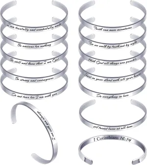 Funtery 12 Pcs Christian Bracelet Engraved Bible Verse Jewelry for Women Religious Baptism Gifts Inspirational Scripture Open Cuff Bangle Confirmation Gifts for Friend Encouragement(Classic)