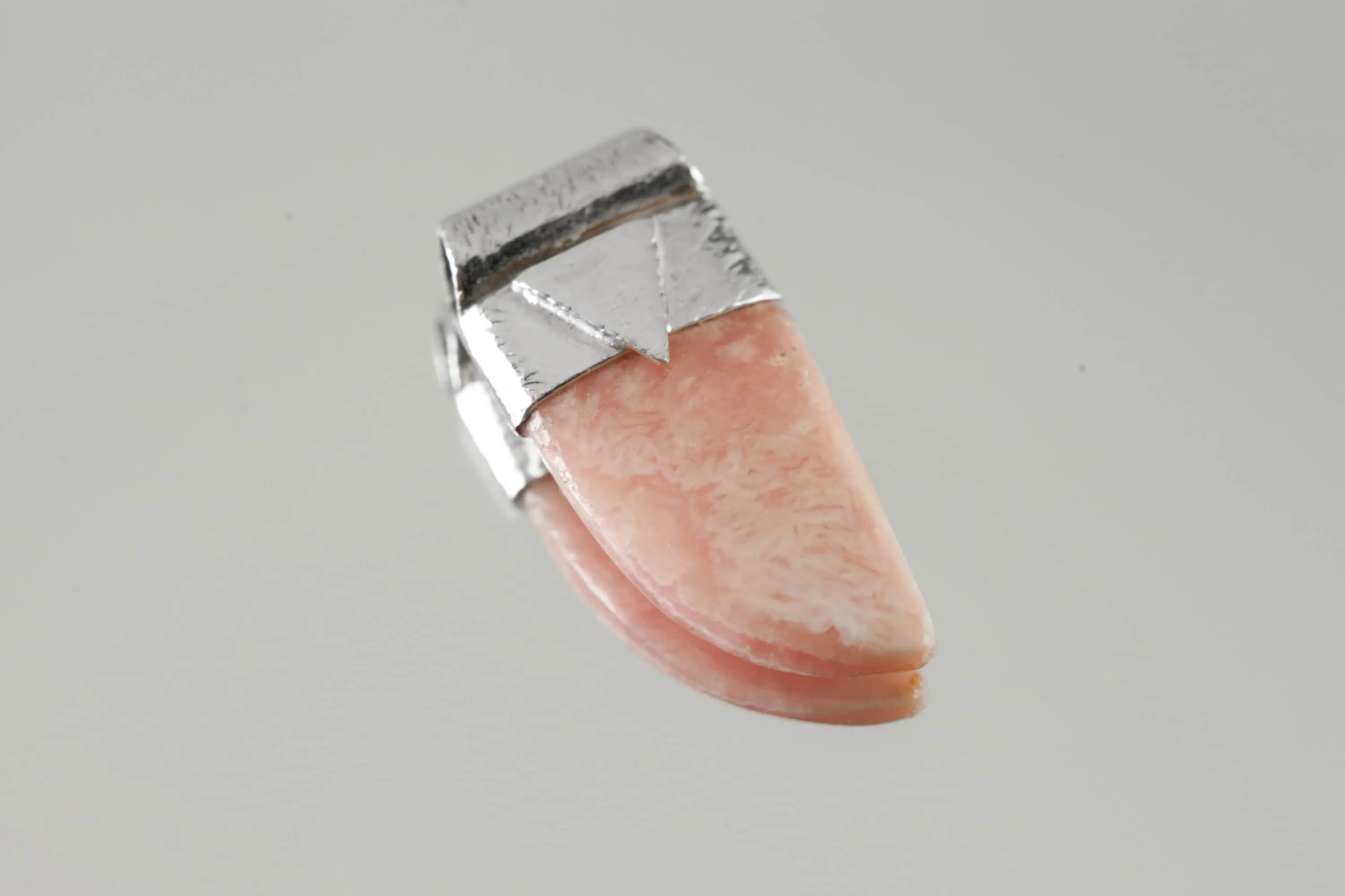 Gemmy Rhodochrosite Tooth Cabochon Stack Pendant, Organic Textured Sterling Silver, Heart Chakra, Scorpio, Emotional Healing, Unique Gift