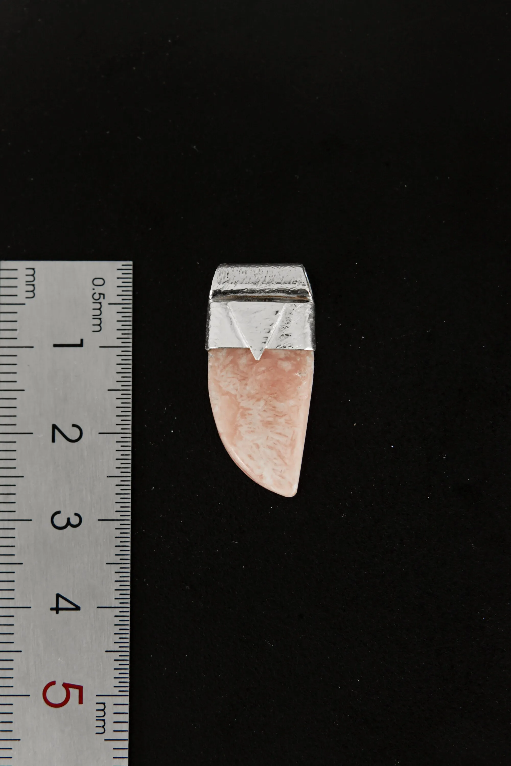 Gemmy Rhodochrosite Tooth Cabochon Stack Pendant, Organic Textured Sterling Silver, Heart Chakra, Scorpio, Emotional Healing, Unique Gift