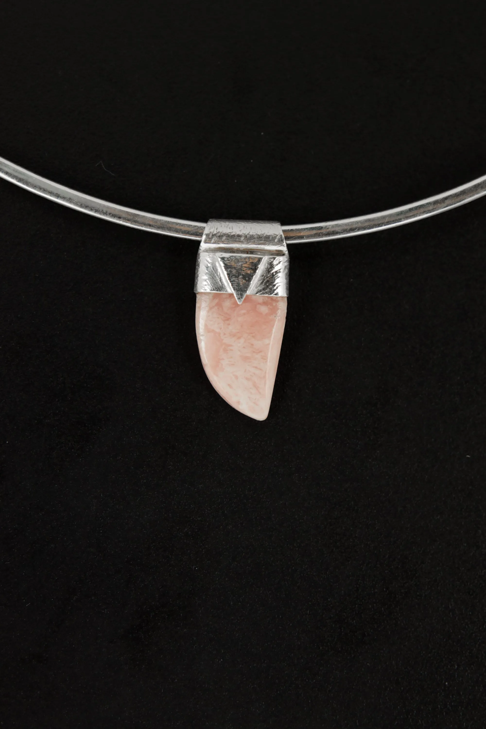 Gemmy Rhodochrosite Tooth Cabochon Stack Pendant, Organic Textured Sterling Silver, Heart Chakra, Scorpio, Emotional Healing, Unique Gift