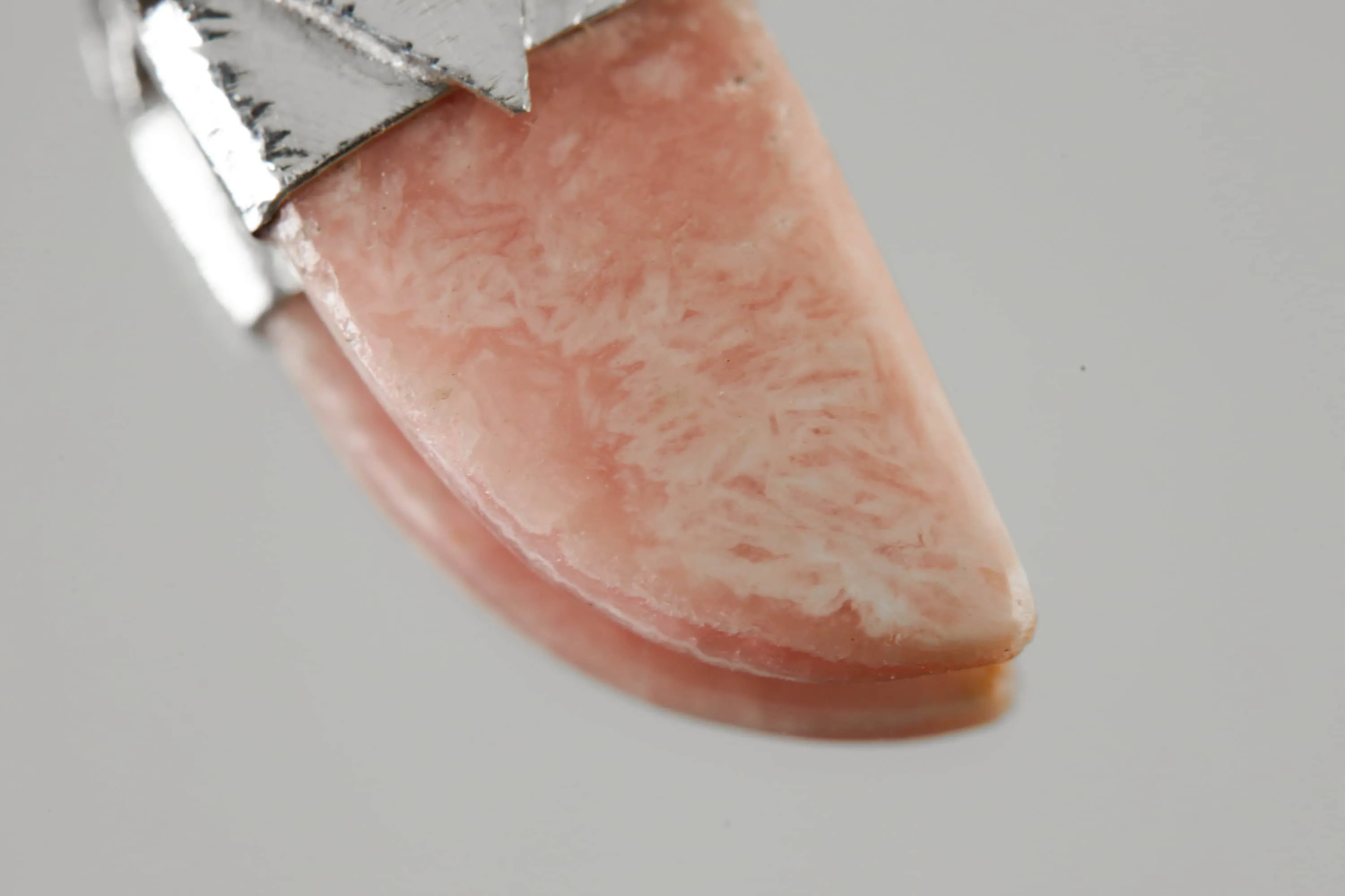 Gemmy Rhodochrosite Tooth Cabochon Stack Pendant, Organic Textured Sterling Silver, Heart Chakra, Scorpio, Emotional Healing, Unique Gift