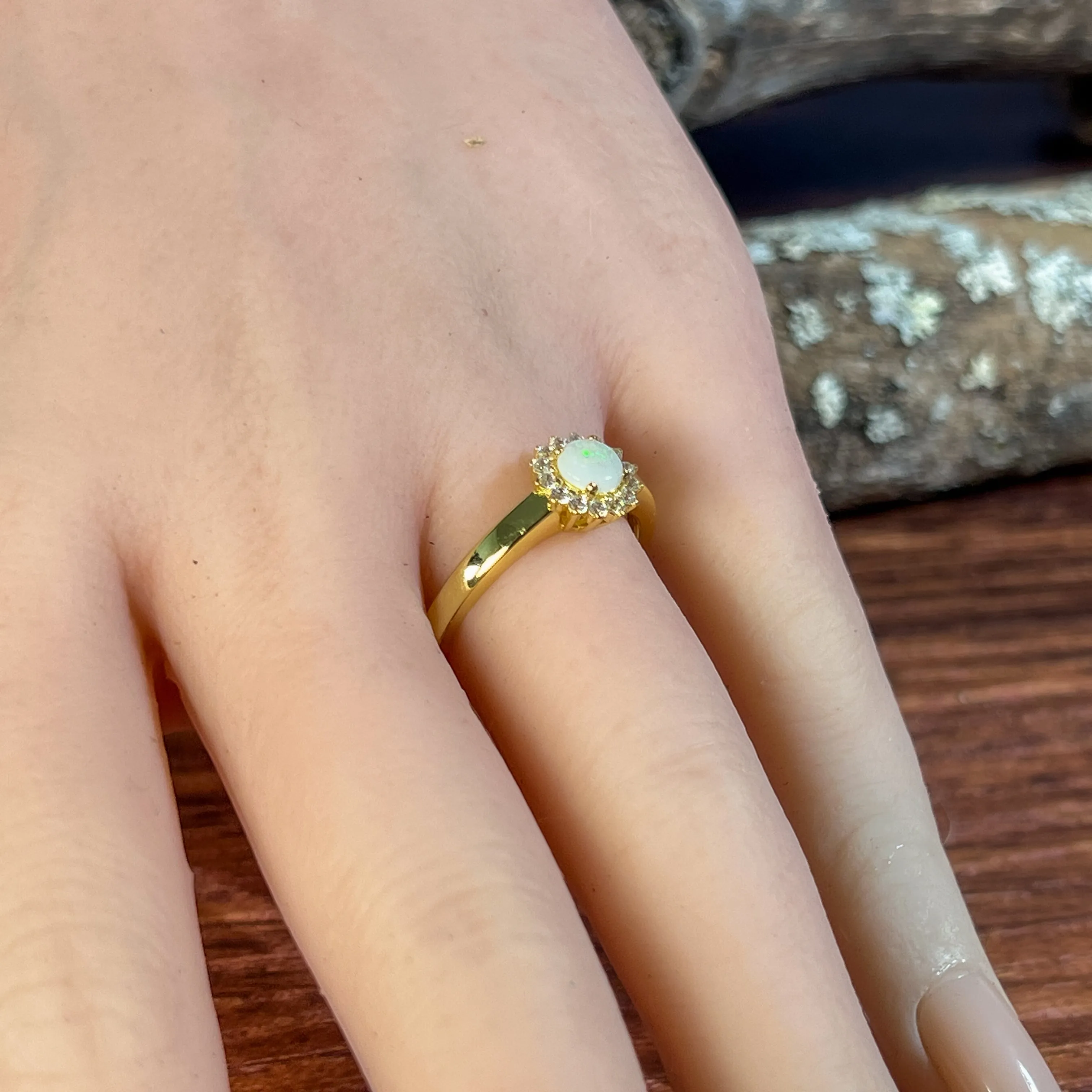 Gold plated silver small cluster 5mm White Opal ring