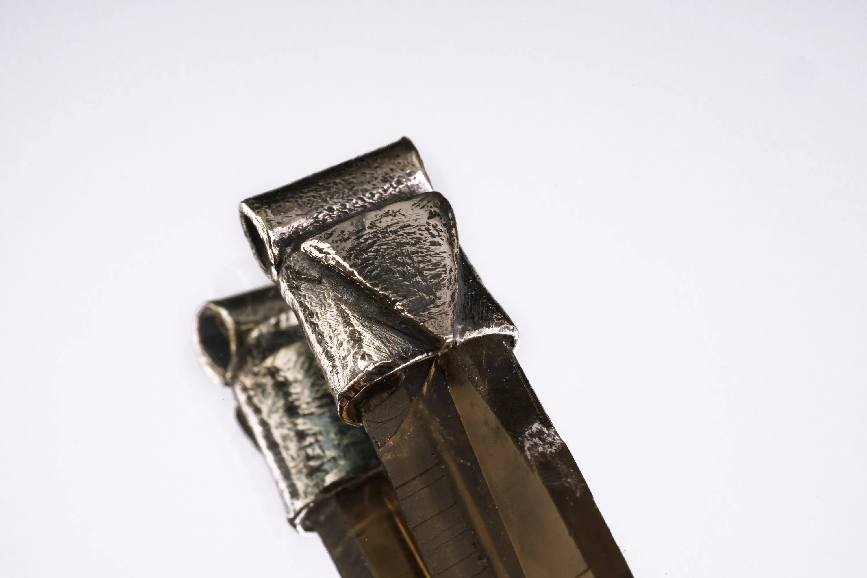 Hand Fossicked Australian Terminated Twin Smokey Quartz Point, Organic Textured 925 Sterling Silver, Stack Collection, Capricorn Zodiac