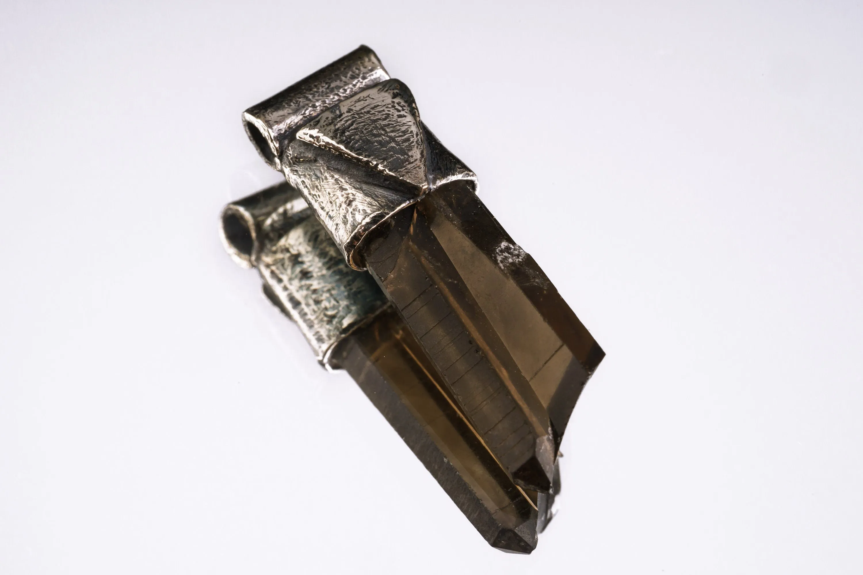 Hand Fossicked Australian Terminated Twin Smokey Quartz Point, Organic Textured 925 Sterling Silver, Stack Collection, Capricorn Zodiac