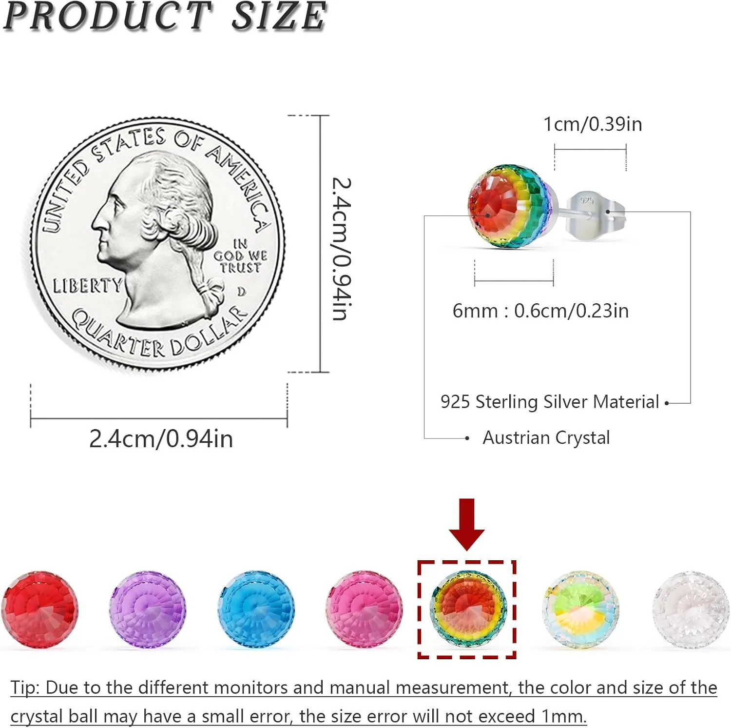 HETICA Crystal Earrings for Women, Austrian Crystal Ball Earrings 925 Sterling Silver Earrings Hypoallergenic Stud Earrings Birthday Anniversary Valentine's Day Mother's Day Gift