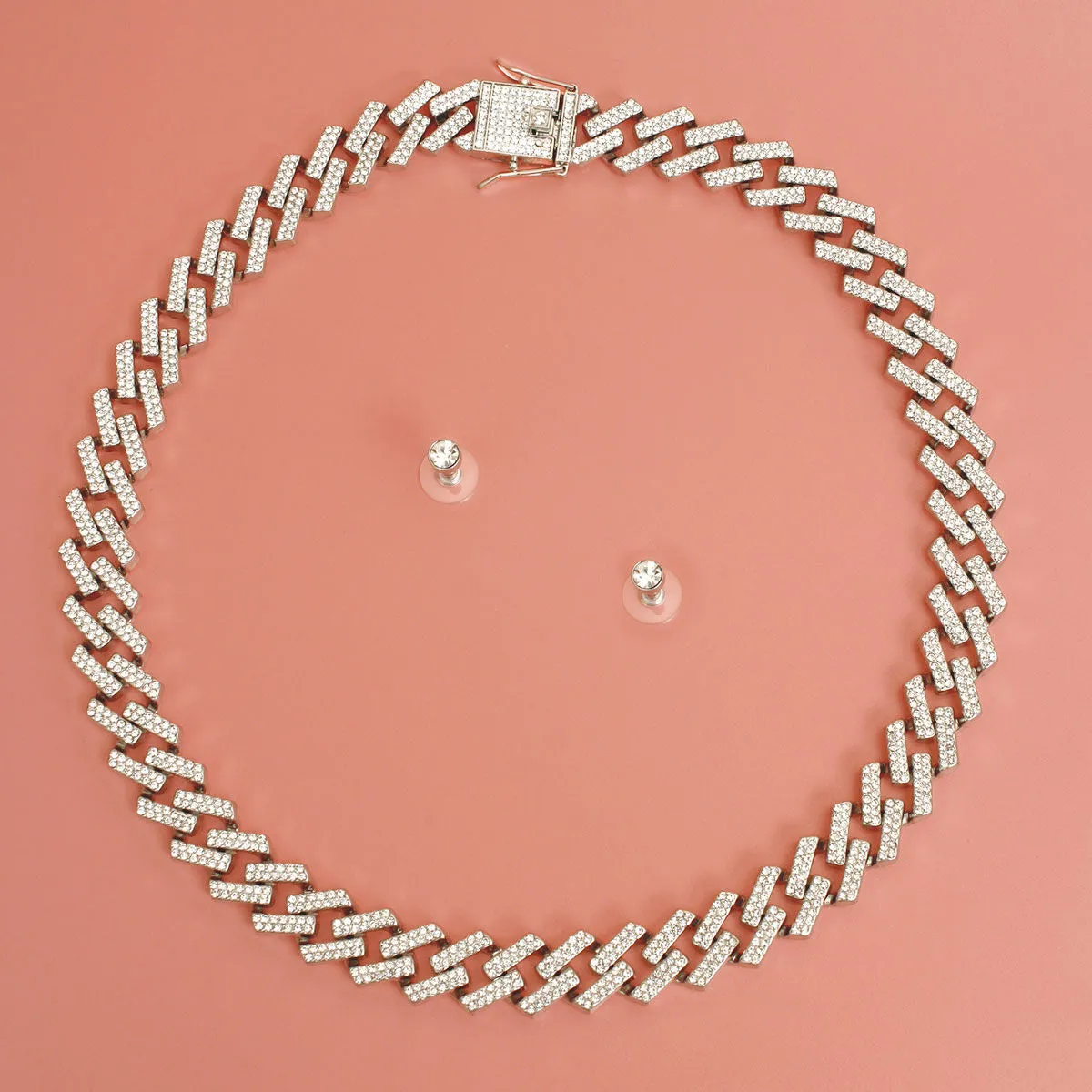 Iced Silver Square Cuban Chain Necklace
