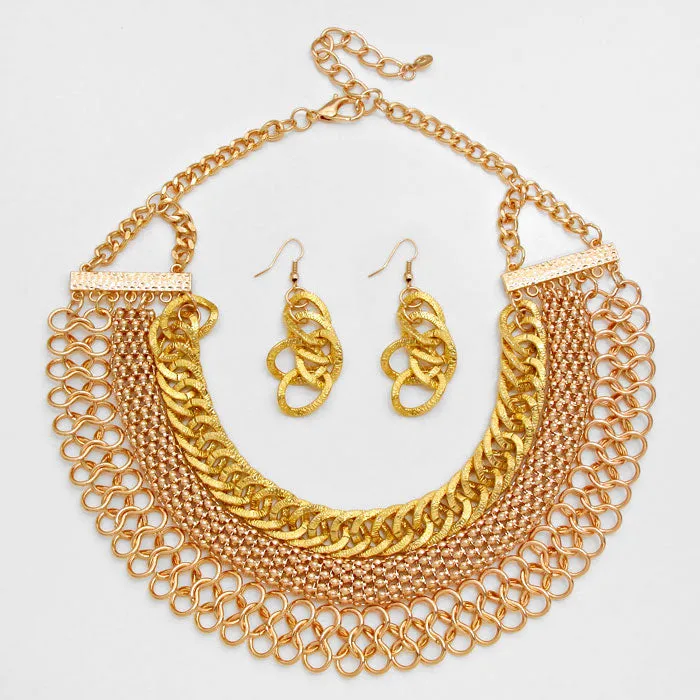 iLLASPARKZ 3-Row Chunky Metal Chain Necklace