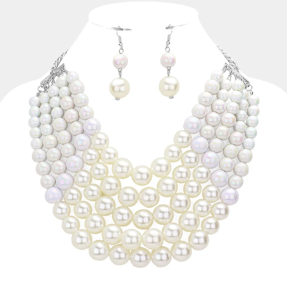 iLLASPARKZ Chunky Multi Strand Pearl Bib Necklace
