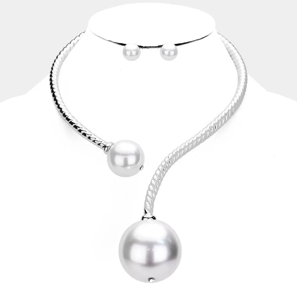 iLLASPARKZ Chunky Pearl Textured Metal Collar Choker Necklace