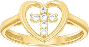 JewelryWeb 10k Yellow Gold Womens CZ Simulated Diamond Religious Faith Cross Love Heart Ring 8.9x2.1mm Wide Statement-Ring for Women