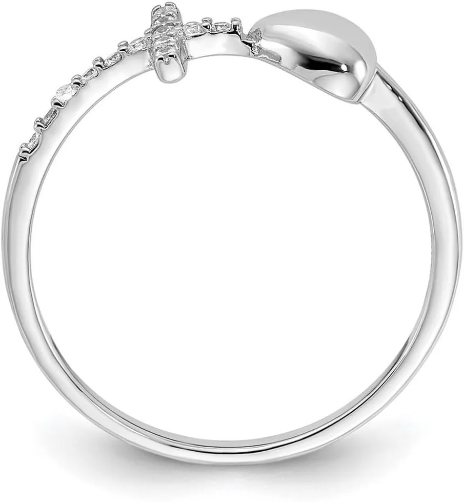 JewelryWeb 925 Sterling Silver Rhodium Plated Love Heart and CZ Simulated Diamond Religious Faith Cross Ring Statement-Ring for Women