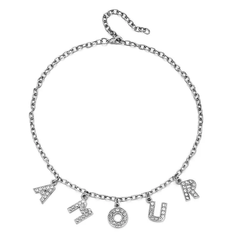 Letter Crystal Necklace Choker