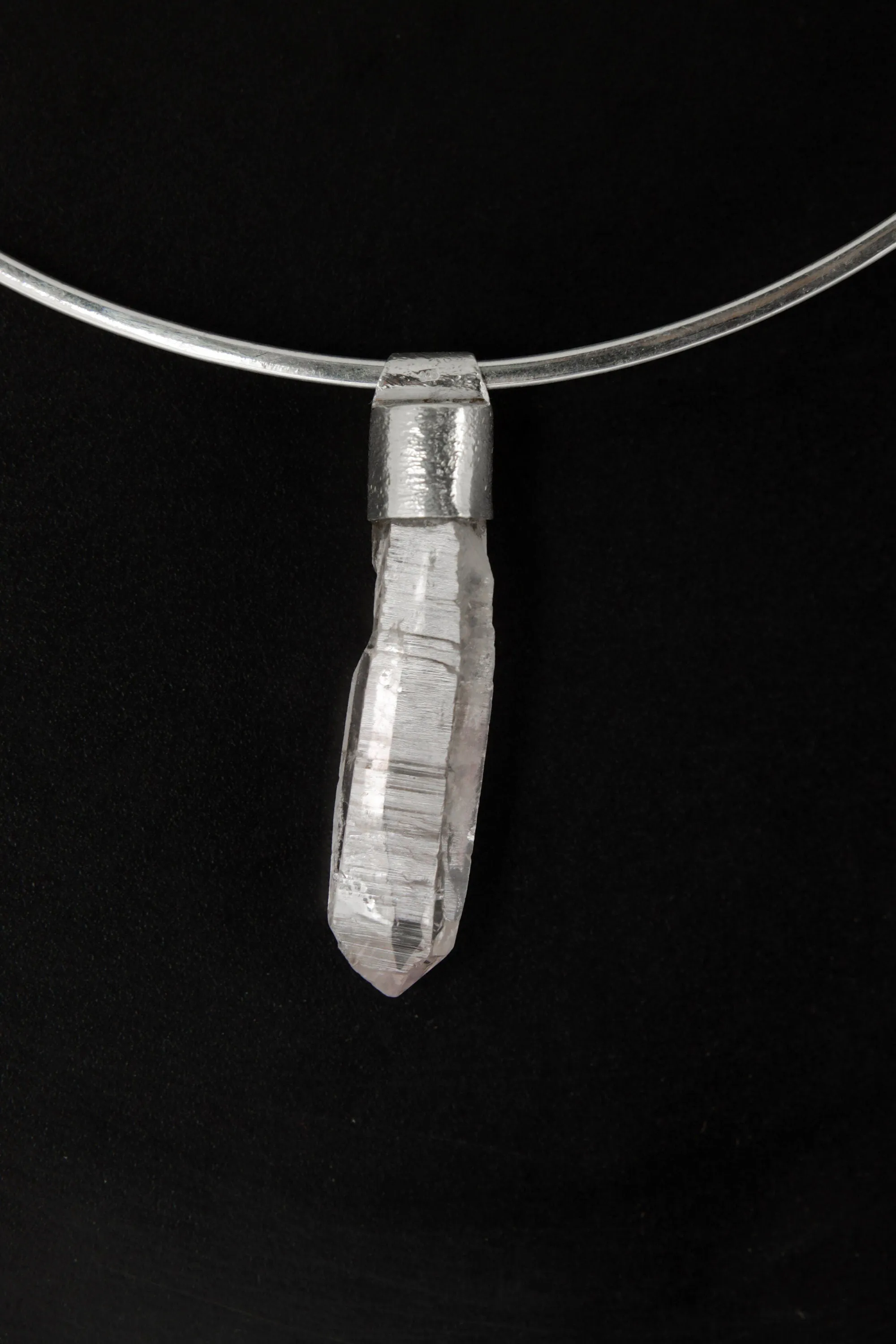 Light Anhydro Lemurian Vera Cruz Amethyst Laser Point Stack Pendant, Organic Textured Sterling Silver, Crown Chakra, Aquarius, Unique Gift