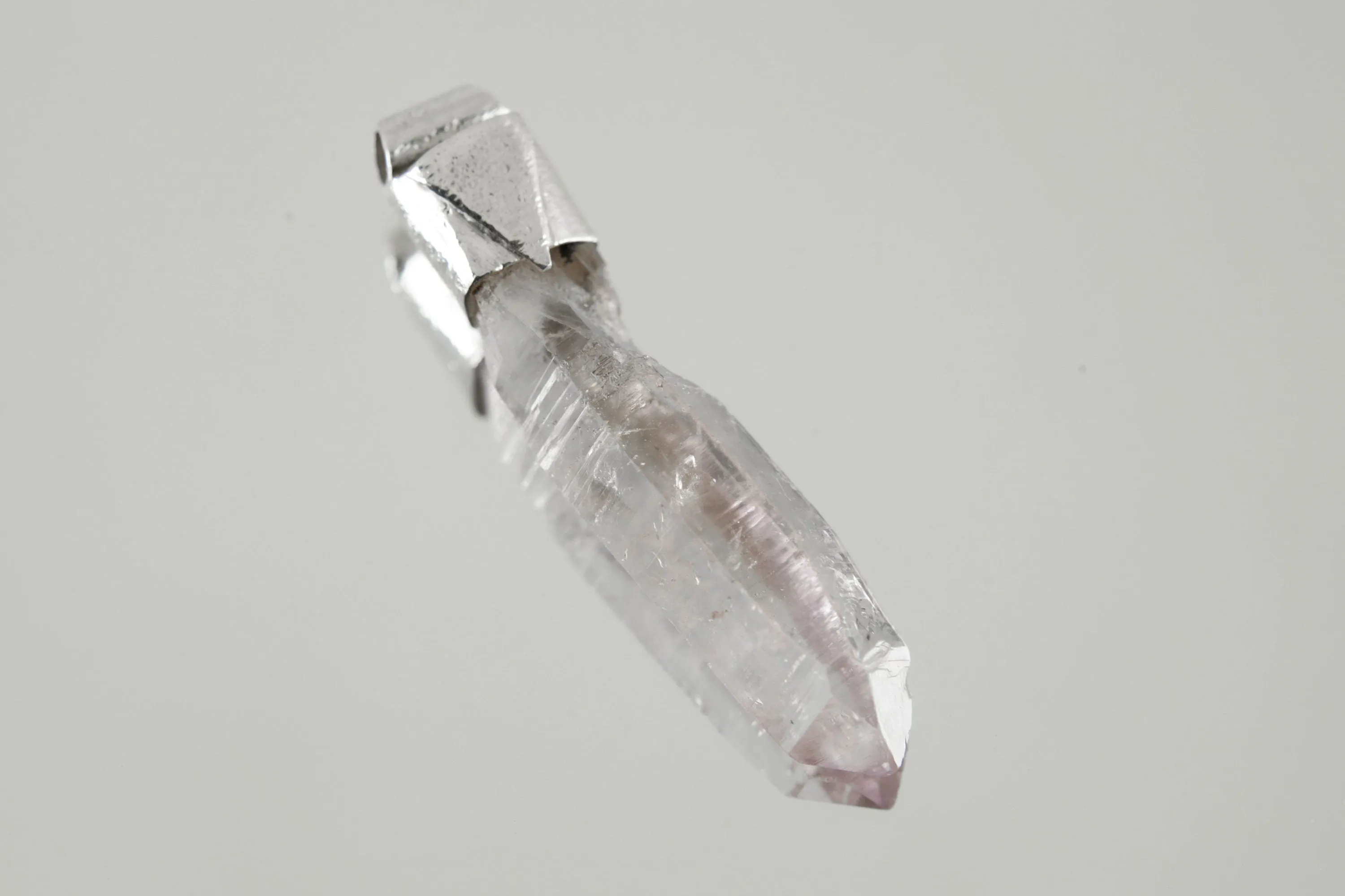 Light Anhydro Lemurian Vera Cruz Amethyst Laser Point Stack Pendant, Organic Textured Sterling Silver, Crown Chakra, Aquarius, Unique Gift