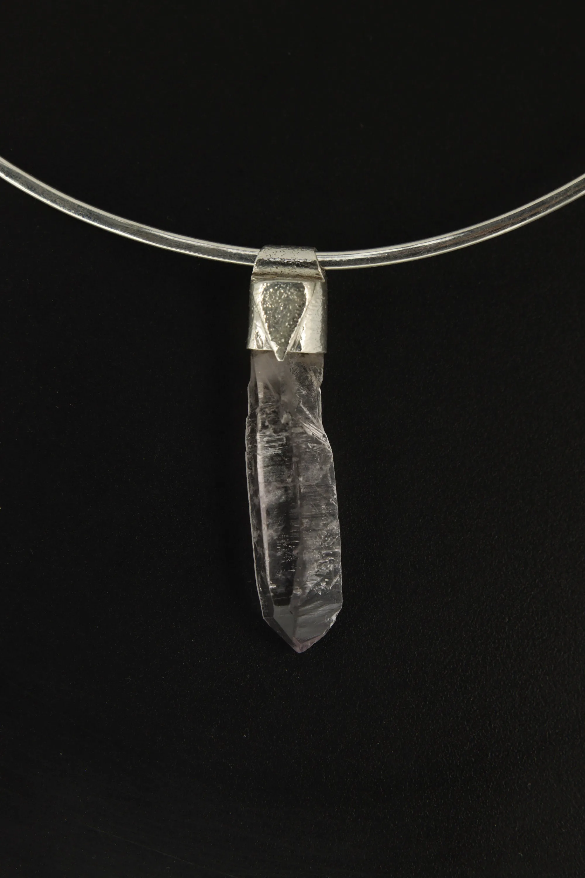 Light Anhydro Lemurian Vera Cruz Amethyst Laser Point Stack Pendant, Organic Textured Sterling Silver, Crown Chakra, Aquarius, Unique Gift