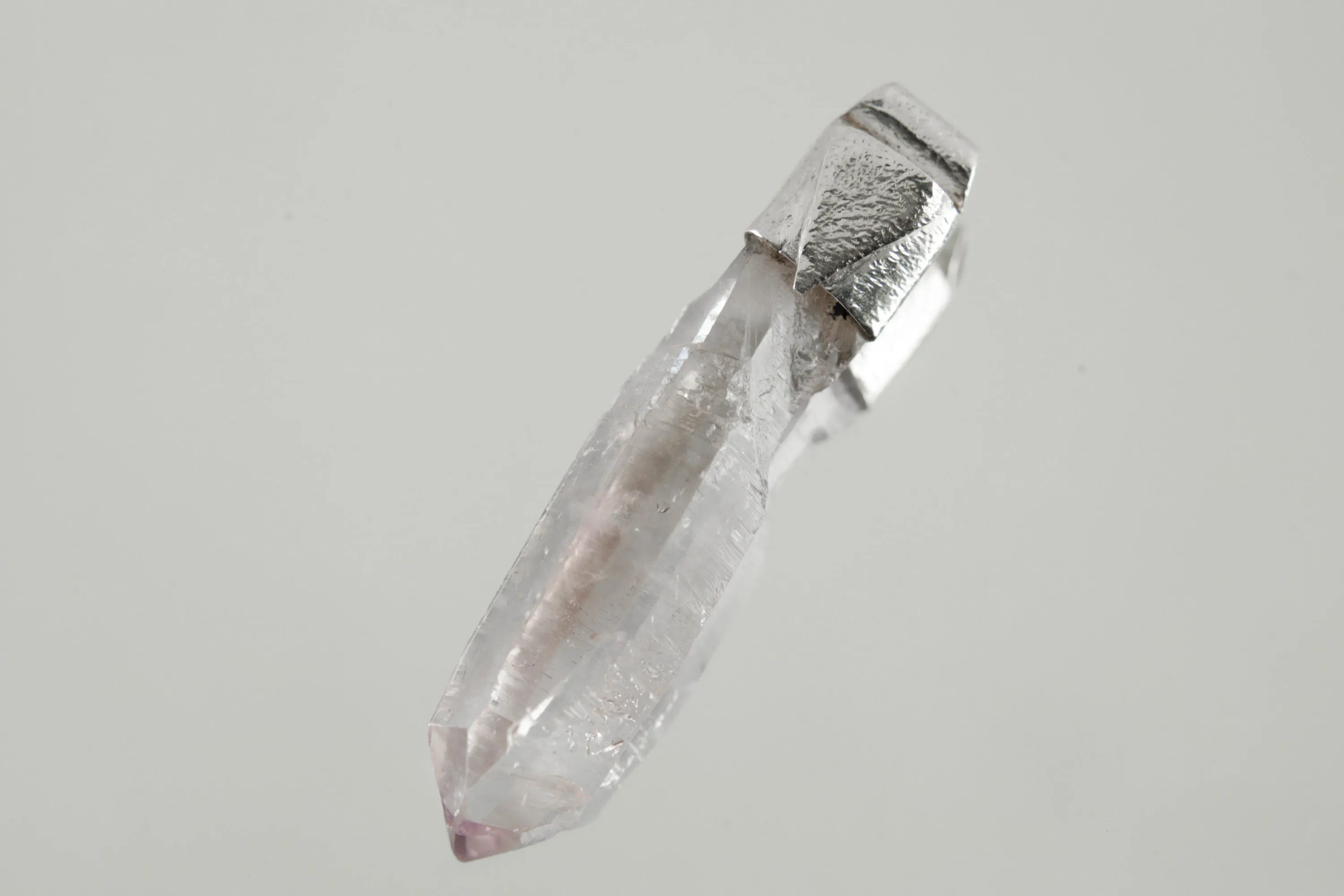 Light Anhydro Lemurian Vera Cruz Amethyst Laser Point Stack Pendant, Organic Textured Sterling Silver, Crown Chakra, Aquarius, Unique Gift