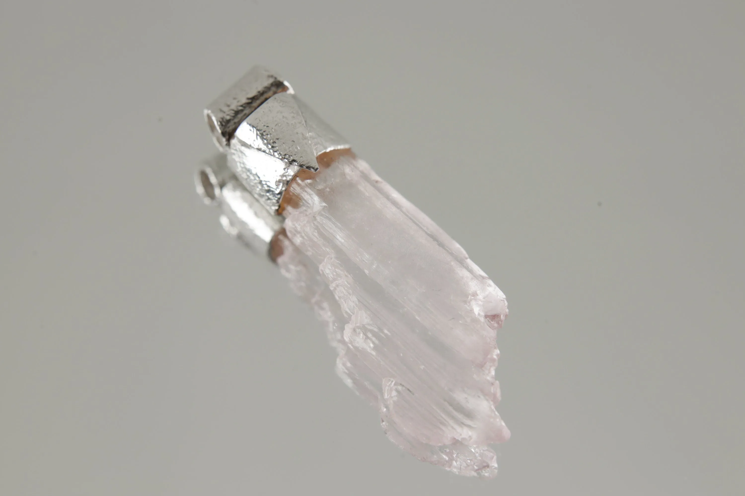 Light Pink Kunzite / Spodumene Specimen - Stack Pendant - Organic Textured 925 Sterling Silver - Crystal Necklace - NO/04