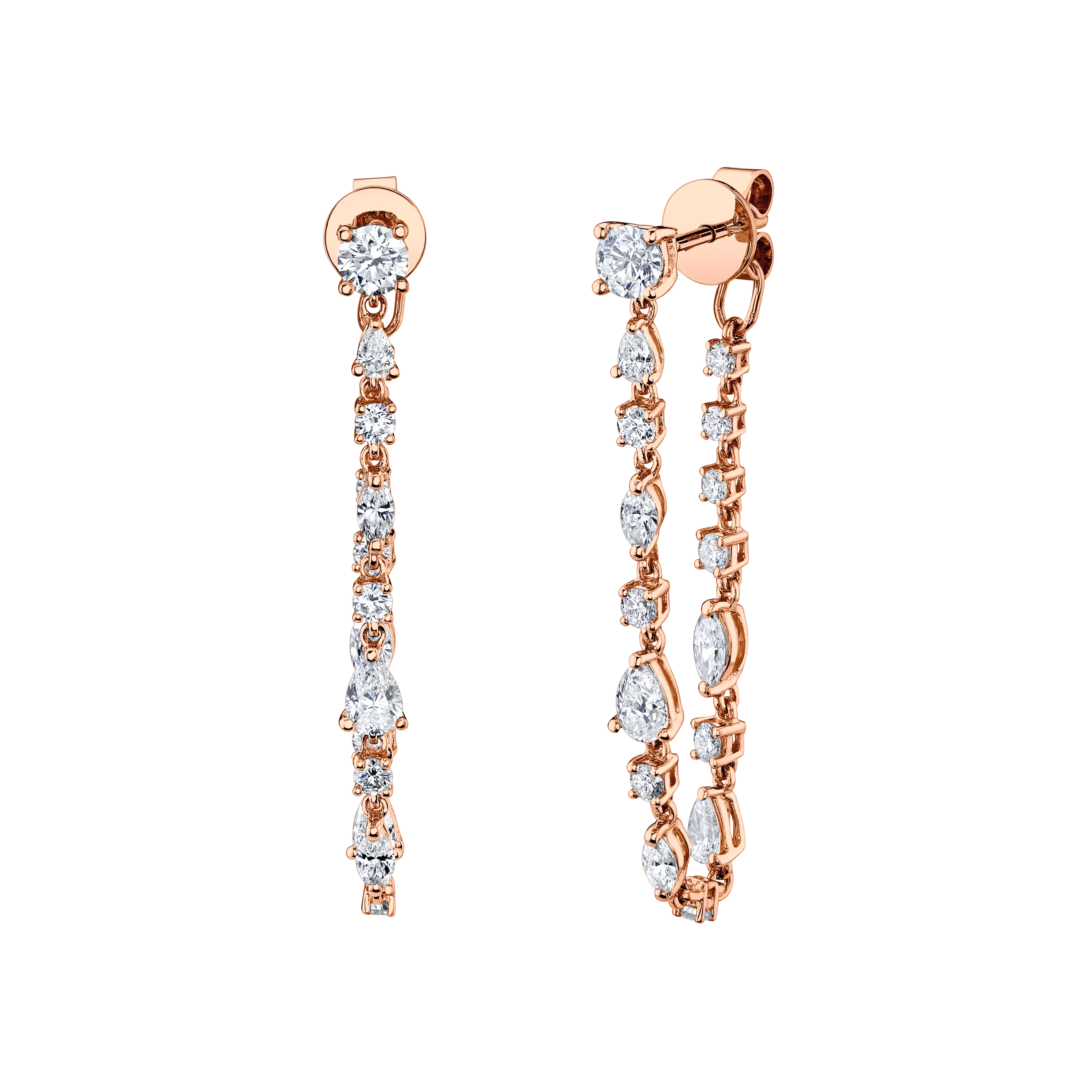 LONG MULTI SHAPED DIAMOND LOOP EARRINGS