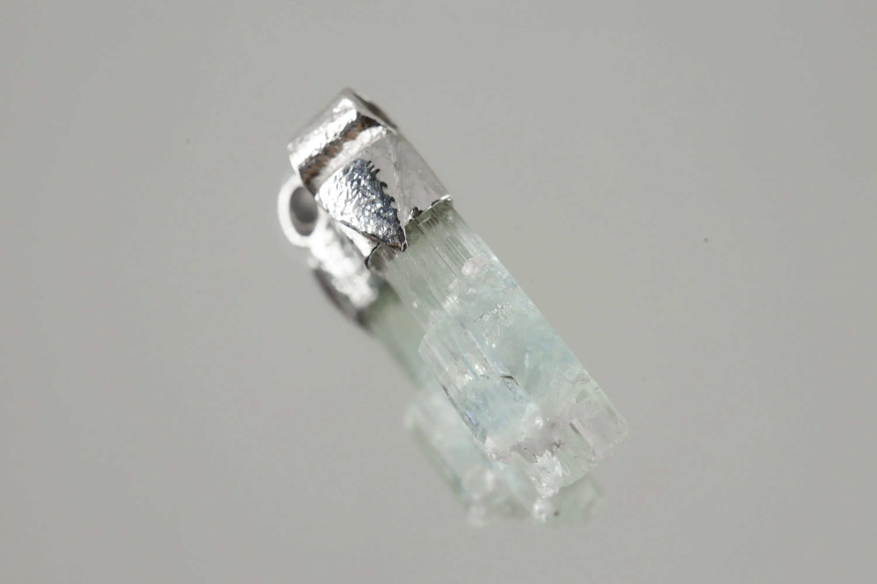 Natural Gem Aquamarine Twin Stack Pendant, Organic Textured 925 Sterling Silver, Throat Chakra, Pisces Zodiac, Communication and Harmony