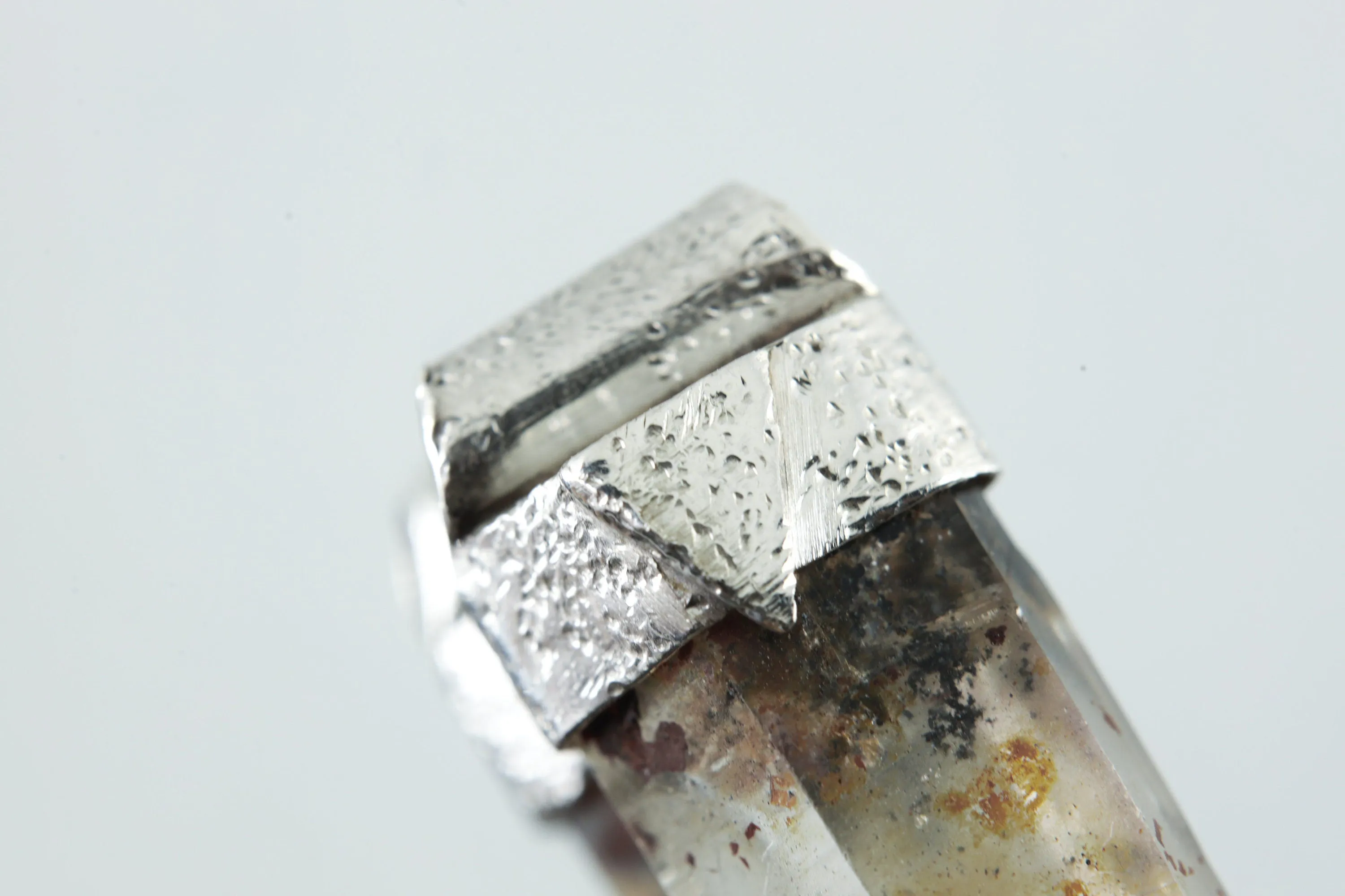 Natural Pyrite Inclusion Quartz Point Stack Pendant, Organic Textured Sterling Silver, Solar Plexus Chakra, Leo ,Protection, Unique Gift
