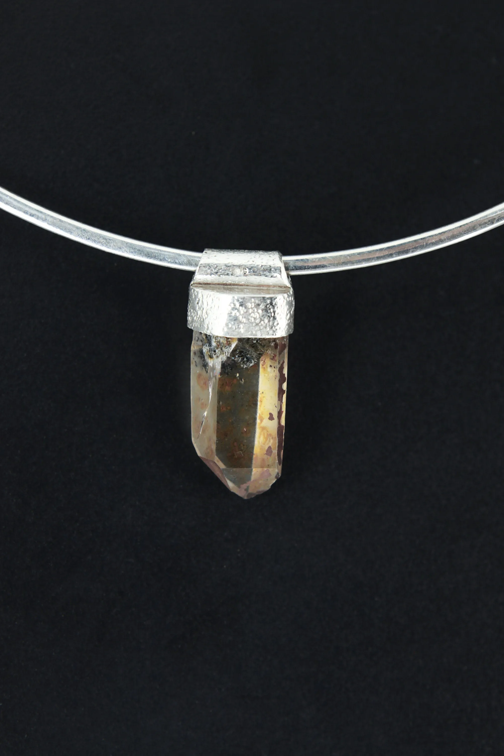Natural Pyrite Inclusion Quartz Point Stack Pendant, Organic Textured Sterling Silver, Solar Plexus Chakra, Leo ,Protection, Unique Gift