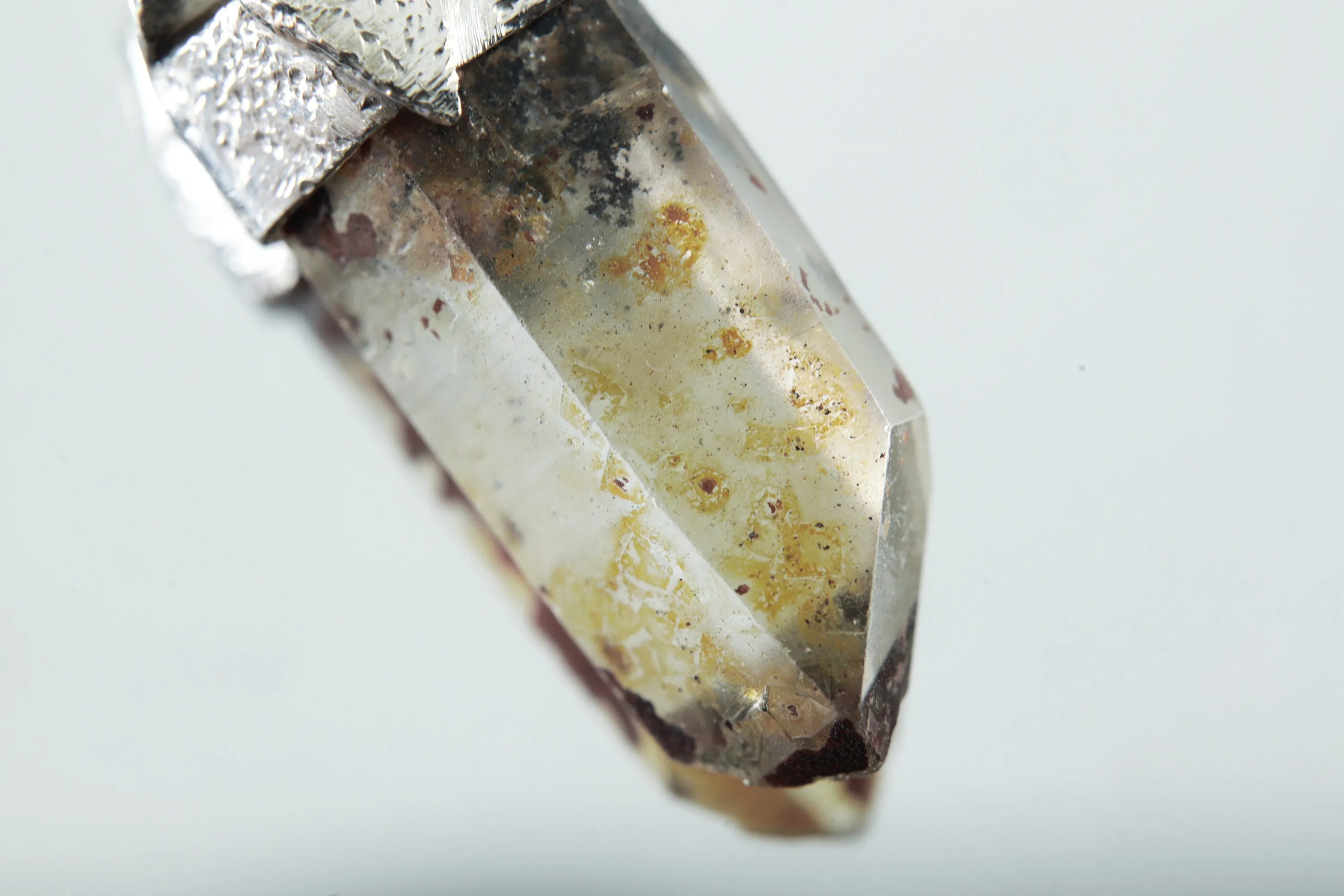 Natural Pyrite Inclusion Quartz Point Stack Pendant, Organic Textured Sterling Silver, Solar Plexus Chakra, Leo ,Protection, Unique Gift