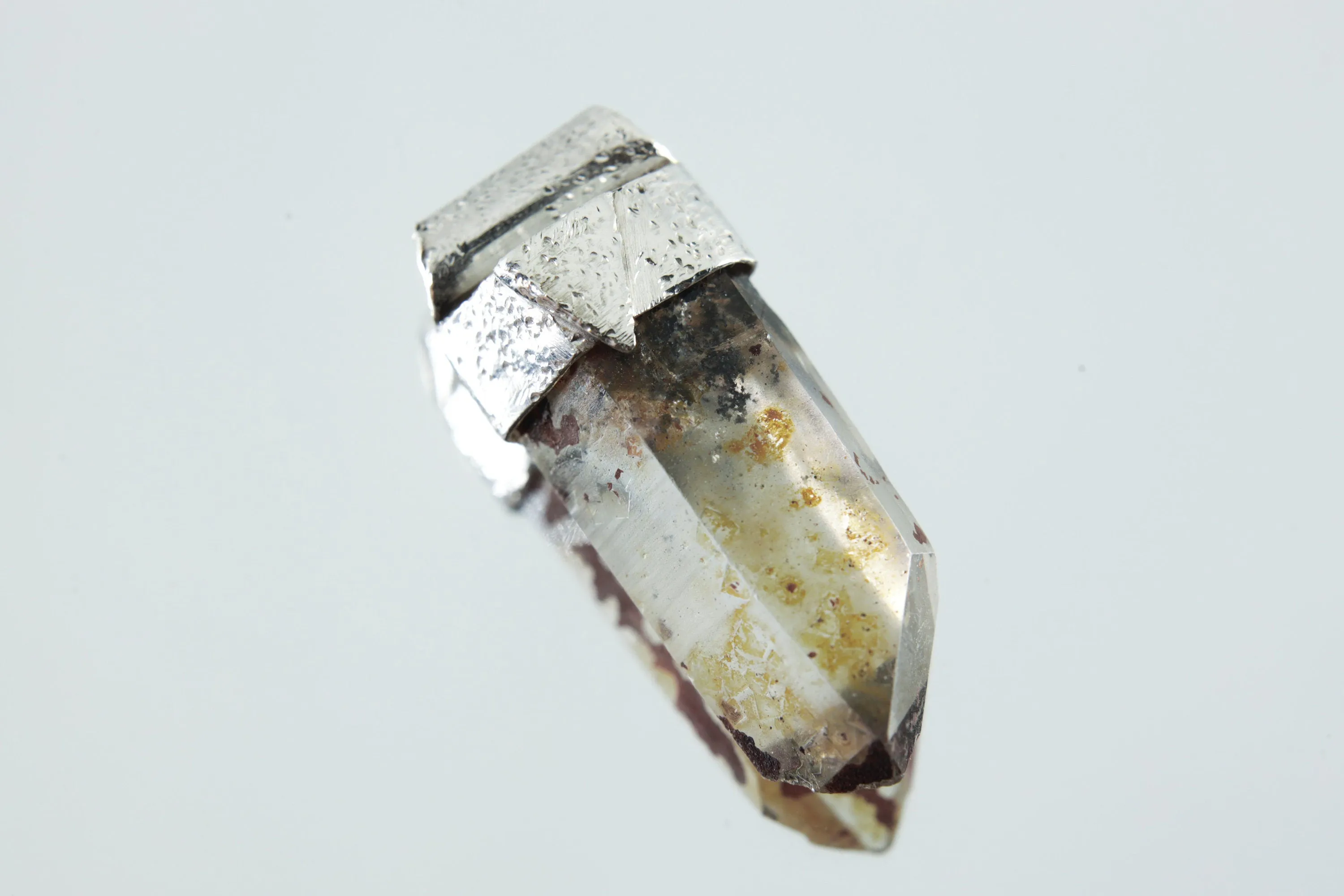 Natural Pyrite Inclusion Quartz Point Stack Pendant, Organic Textured Sterling Silver, Solar Plexus Chakra, Leo ,Protection, Unique Gift