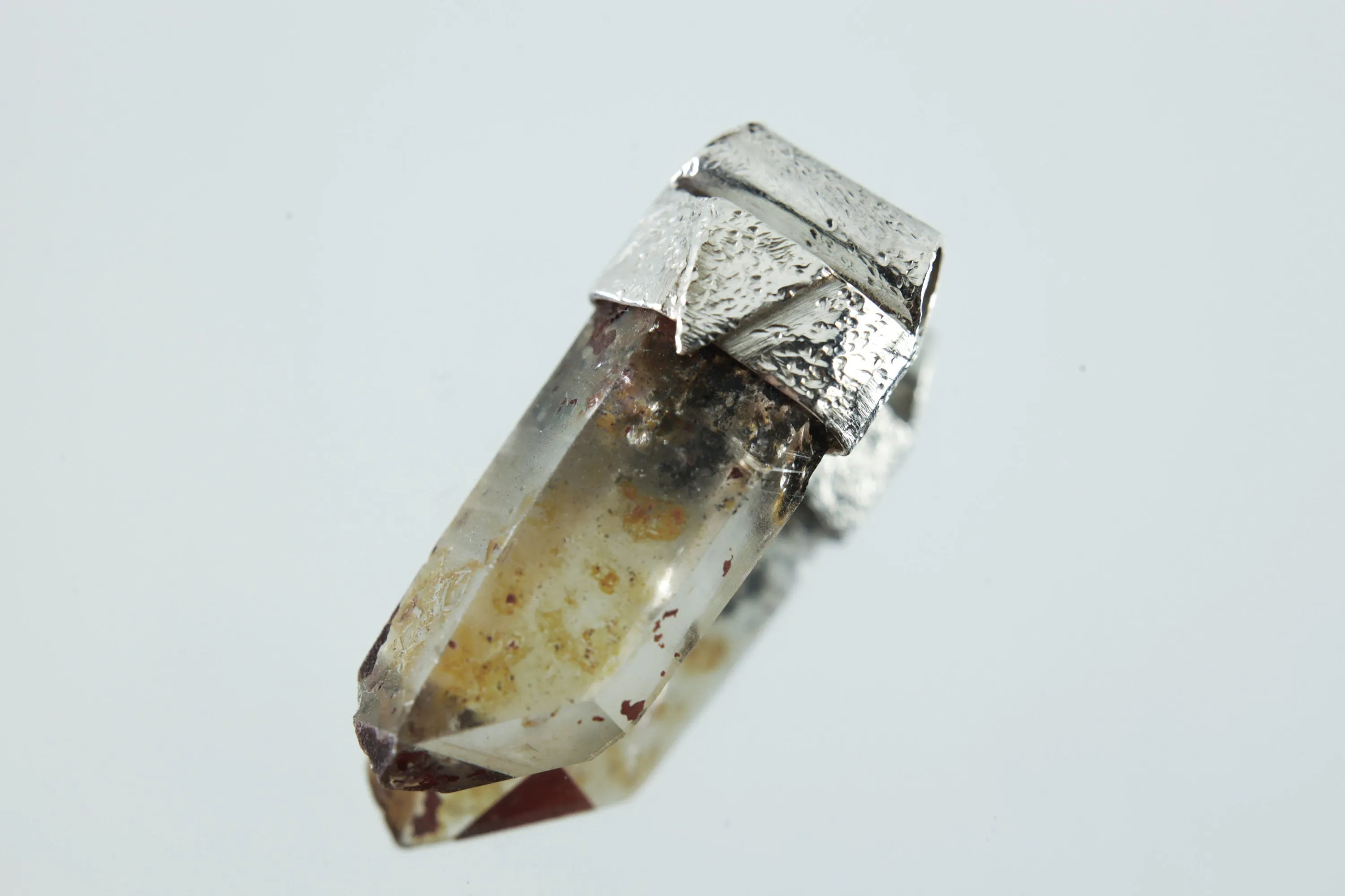 Natural Pyrite Inclusion Quartz Point Stack Pendant, Organic Textured Sterling Silver, Solar Plexus Chakra, Leo ,Protection, Unique Gift