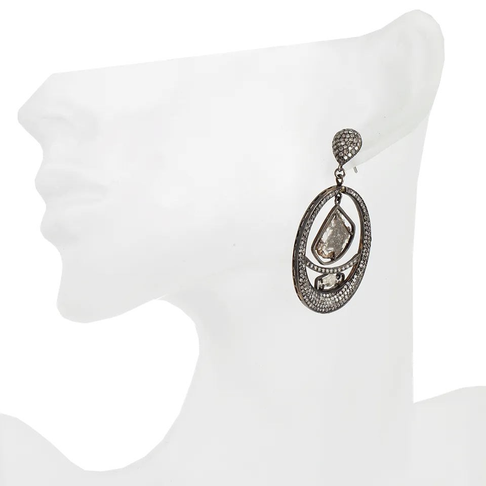 Pave Diamond Loop Earrings with Two Diamond Slices